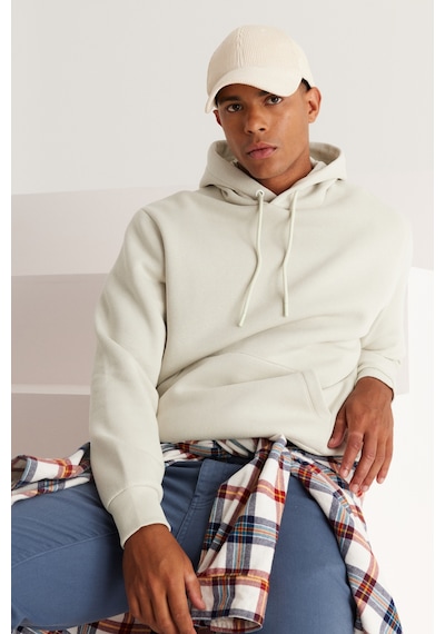 AC&Co / Altınyıldız Classics Erkek Bej Standart Fit Normal Kesim Kapüşonlu Kanguru Cepli Pamuklu Sweatshirt Bej
