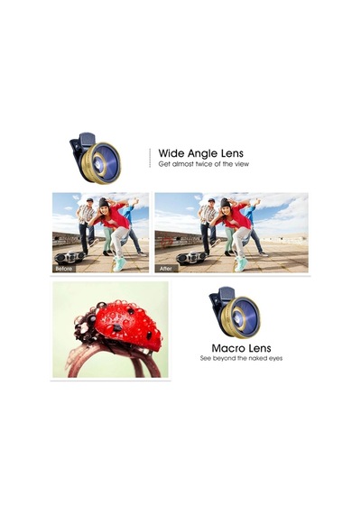 2 Si 1 Arada Klipsli Telefon Kamera Lensi 0.45x Ultra Geniş Açı 10x Makro 37mm Evrensel 49mm Uv Port Gold Gold