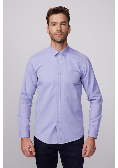 Tudors Modern Slim Fit Pamuklu Kolay Ütü Armürlü Mavi Erkek Gömlek-28378-mavi Mavi