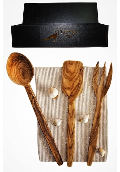 Troyan 1868 Hediyelik Ahşap Kutuda Doğal Ve Sağlıklı Zeytin Kaşık Çatal Spatula Seti
