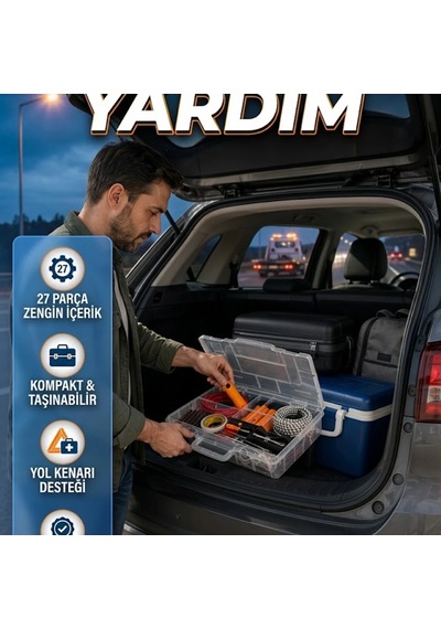 27 Parça Araç Acil Durum Ve Yardım Seti Kompakt Oto Ekipman Çantası