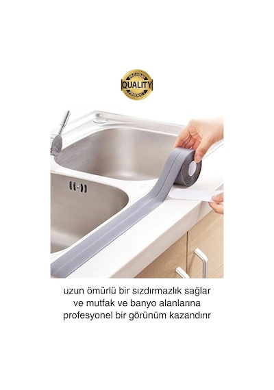 Premium Gri Ocak Tezgah Kenarı Banyo Mutfak Sızdırmaz Bant Su Geçirmez Küfe Dayanıklı 3,2 Mt 2 Adet
