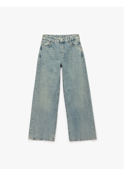 Koton Geniş Paça Rahat Kalıp Pamuklu Jean Pantolon - Wide Leg Jeans Green Cast 6wal40169md Yeşil