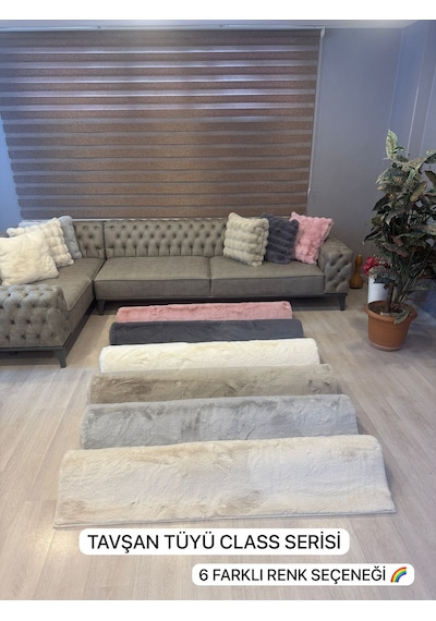 Aries Home Tavşan Tüyü Taş Yumuşak Makinada Yıkanabilir Kaymaz Kalın Dekoratif Post Halı