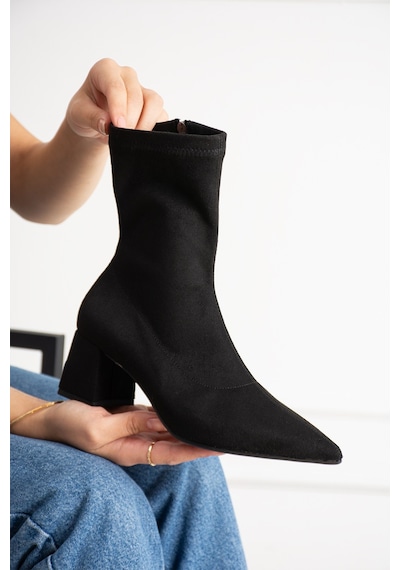 Dabab Shoes Neva Kadın Siyah Streç Süet Sivri Burun Fermuarlı 6 Cm Kalın Topuklu Bot Bootie Dabab Shoes Neva Kadın Siyah Streç Süet Sivri Burun Fermuarlı 6 Cm Kalın Topuklu Bot Bootie