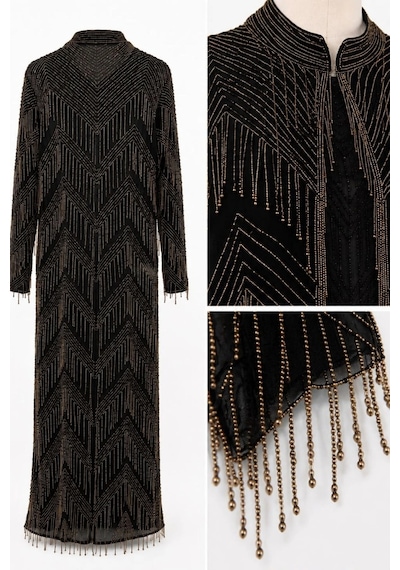 Nazzain İthal Boncuk İşlemeli Abaya Gold İşlemeli Çok Renkli