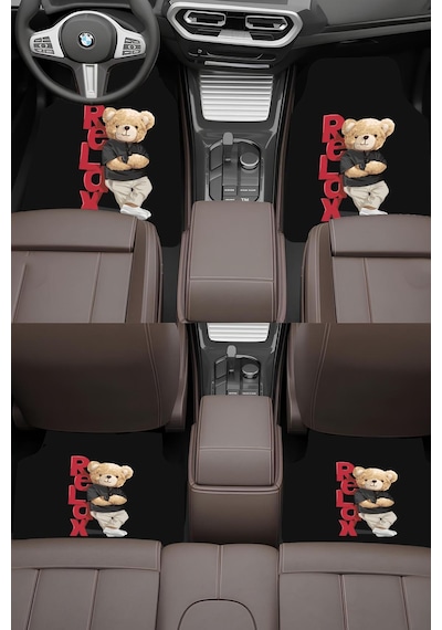 Teddy Ayıcık Premium Dot Tabanlı 4 Lü Araba Paspası Takımı Aps0002