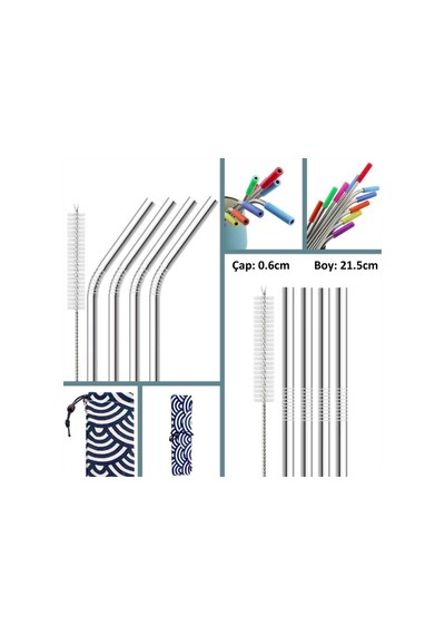 Omeniv Paslanmaz Çelik Metal Pipet Set 11 Parça Minimal Japon