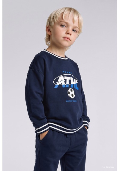 Defacto Oversize Futbol Baskılı Kalın Sweatshirt Erkek Bebek I0652a526cwnv256 Lacivert-nv256
