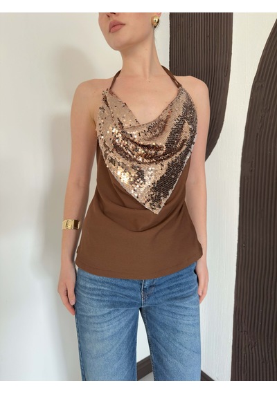 Verymoda Pullu Askılı Bluz D3079 Kahve Bakır