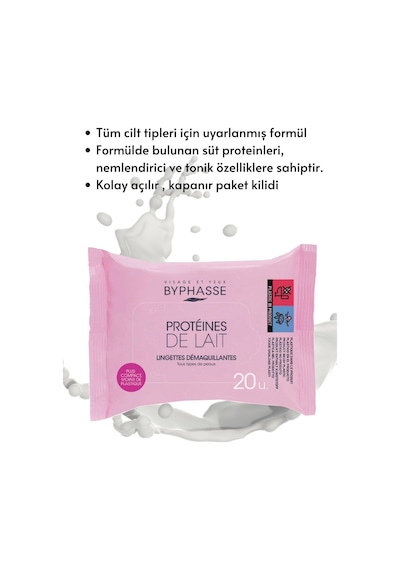 Byphasse Süt Proteinli Makyaj Temizleme Mendili Tüm Ciltler 20'li