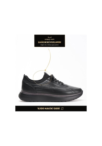 Fame Step Hakiki Deri Erkek Yürüyüş Ayakkabısı Casual Comfort Streç Yapı Bağcıksız Kullanım Ortopedik Günlük Rahat Taban Siyah Sneaker