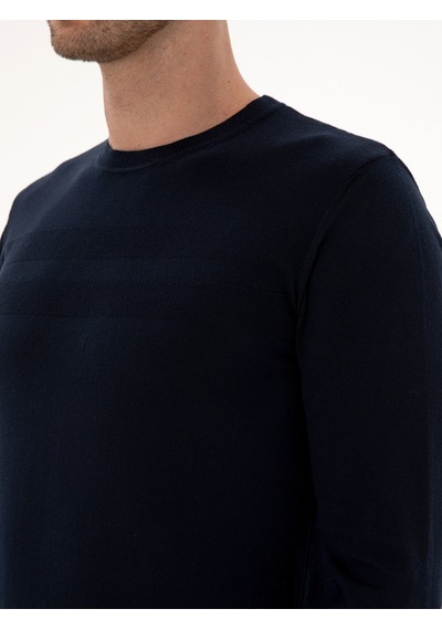 Cacharel Lacivert Slim Fit Pamuk Karışımlı Bisiklet Yaka Triko Kazak