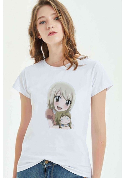 Anime Fairy Tail Glass Guild Emblem Baskılı Beyaz Kadın Tshirt (534309897)