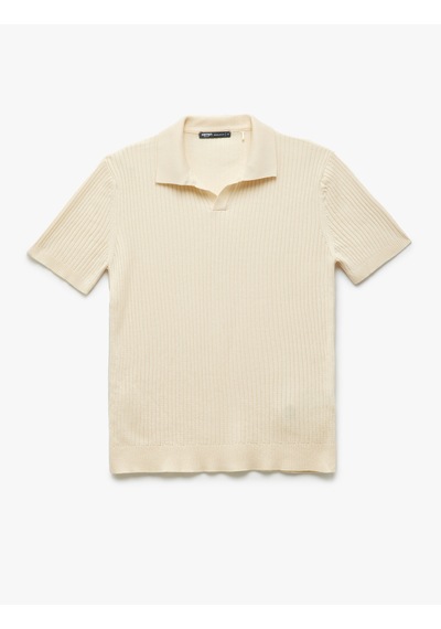 Koton Polo V Yaka Dokulu Kısa Kollu Triko Kazak Bej 5sam70049ht Ekru