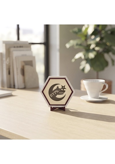Estetik Tasarım Göktürkçe Türk Yazılı Kurt Ve Ay Yıldız Temalı Modern Masaüstü Süsü Ev Ve Ofis İçin Şık Seçim 10x10 Cm, Pudra