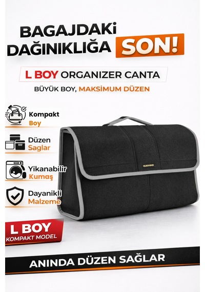 Oto Bagaj Organizer Bagaj Çantası L Boy Kaymaz Cırt Bantlı Velur Kompakt Düzenleyici - Vlx4