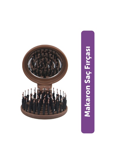 Beauty Makaron Extension Saç Fırçası - Kaynak Saçlara Özel, 3d Esnek, Aynalı, Çanta Boy Espresso