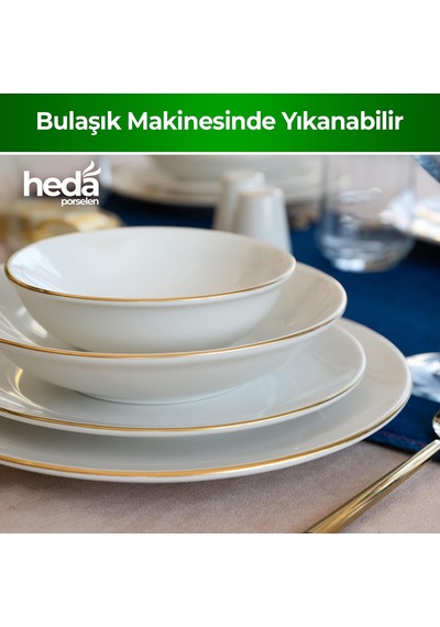 Heda Porselen Hayal Altın Yaldız 24 Parça 6 Kişilik Porselen Yemek Takımı Kırık Beyaz Şık Misafir Sofra Se Diğer