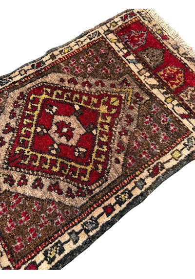 El Dokuma Küçük Kars Halısı 48x90 Kahve Kırmızı Kök Boya Yastık Halı Kahverengi