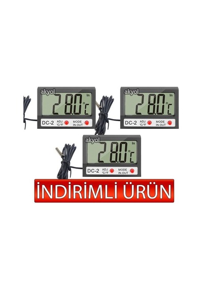 Oem Dc-2 Mini Kablolu İç-dış Termometre Saat 3 Lü Paket