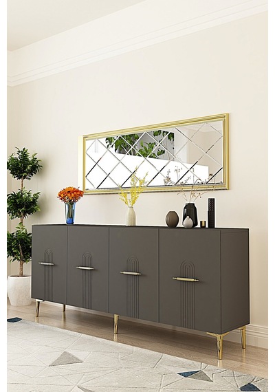 Ka1808ag İda Konsol ,tv Sehpası Antrasit-gold 180cm