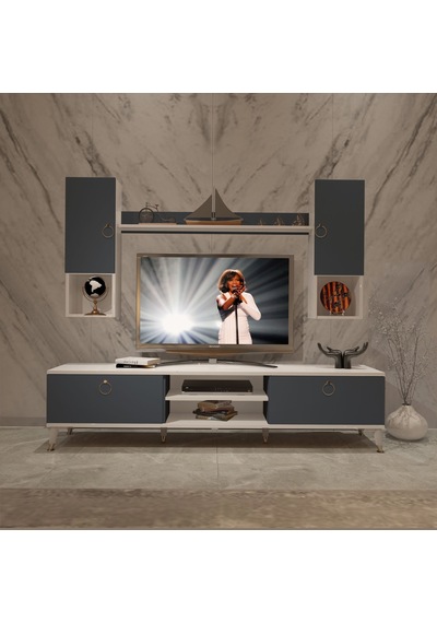 Decoraktiv Eko 5da Mdf Dvd Gold Tv Ünitesi Tv Sehpası Beyaz - Antrasit