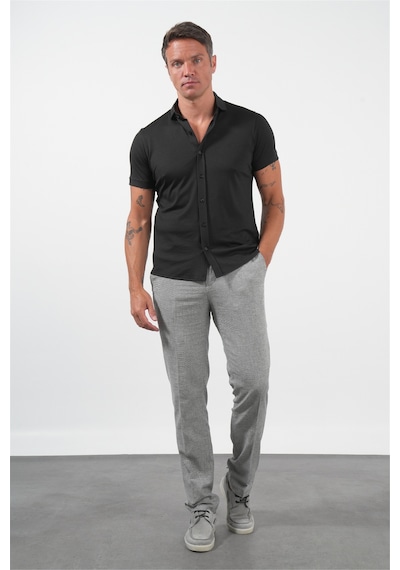 İmza Siyah İtalyan Yaka Kısa Kol Cepsiz Slim Fit Pamuklu Gömlek 1004260158