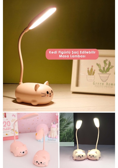 Technojet Kedi Figürlü Şarj Edilebilir Led Işıklı Masa Lambası