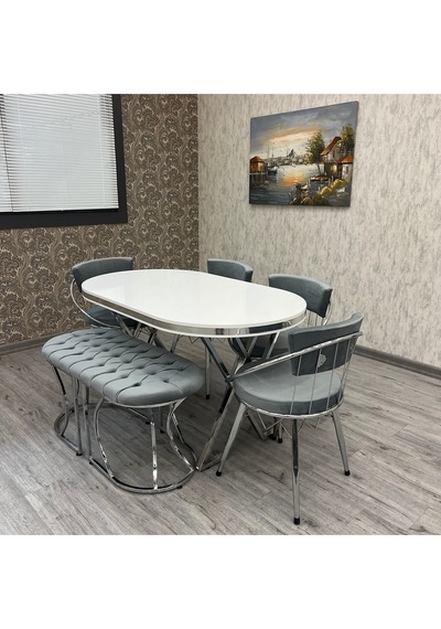 Selenit Mutfak Yemek Masası Takımı- 6 Kişilik Mutfak Masa Sandalye Takımı- Mutfak Masası Takımı Düz Beyaz Gümüş Selenit Mutfak Yemek Masası Takımı- 6 Kişilik Mutfak Masa Sandalye Takımı- Mutfak Masası Takımı Düz Beyaz Gümüş