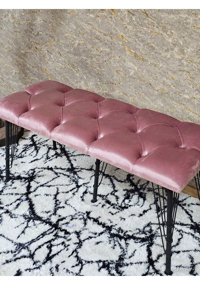 Zafir Metal Siyah Tel Ayaklı 100 Cm Puf Bench - Puf - Bench - Oturak - Mutfak Oturağı - Antre Oturağı Pembe