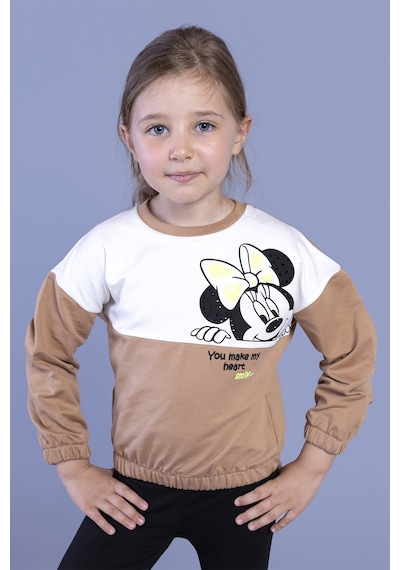 Toontoy Kız Çocuk Garnili Baskılı Sweatshirt Kahverengi