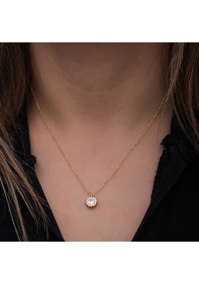 925 Ayar Gümüş Gold Minimal Yuvarlak Anturaj Kadın Kolye Gri