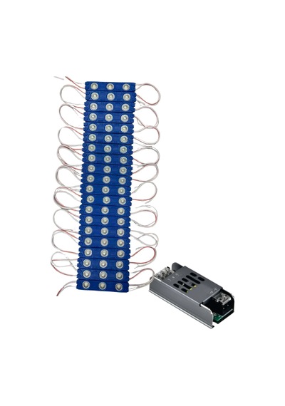 20 Adet 12 Volt 1.2 Watt 3 Lensli Mavi 2835 Smd Led Modül Ip65 5a Slim Trafo Set