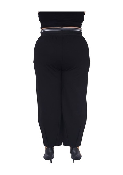 Büyük Beden Kadın Mom Fit Ekstra Battal Beli Lastikli Yüksek Bel Pantolon Siyah