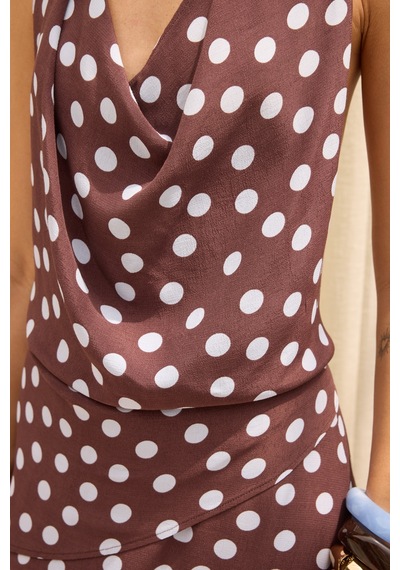 Mai Collection Manon Puantiyeli Kahve Crop Etek Takım
