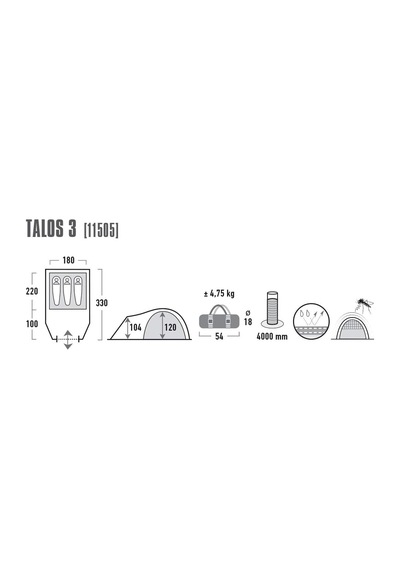 High Peak Talos 3 Kişilik Çadır Yetişkin, Siyah, Tek Beden Beyaz - Kırmızı