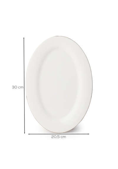 Porsima 4441 Gardenya Porselen Platin Fileli Kayık Tabak Seti - Oval Kahvaltılık Sunumluk Seti 30cm Beyaz