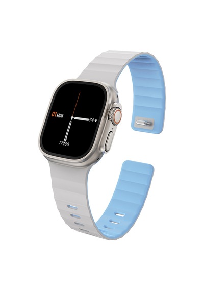 Watch 44mm Uyumlu Wiwu Mag Secur Serisi Silikon Kordon Beyaz - Mavi
