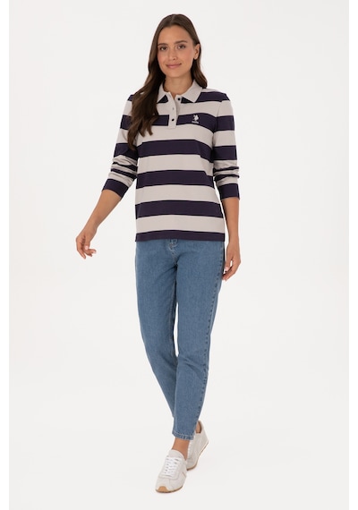 U.S. Polo Assn. Kadın Mürdüm Çizgili Polo Yaka Sweatshirt 50314207-VR074