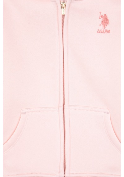 U.S. Polo Assn. Kız Çocuk Açık Pembe Kapüşonlu Fermuarlı Şardonlu Basic Sweatshirt 50316809-VR078