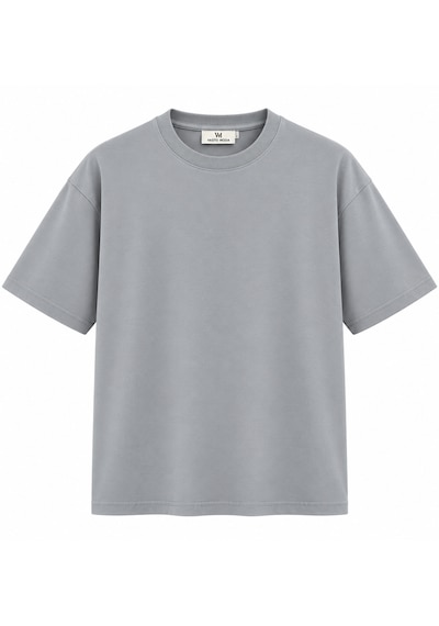 Vasto Moda Erkek Tam Oversize Kalıp Kalın Dokulu Organik Pamuk Bisiklet Ribana Yakalı Açık Gri T-shirt