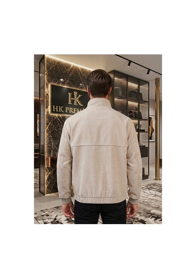 Hk Premium Erkek Fitilli Kadife Mont Astarsız Oversize Dik Yaka Çıtçıtlı Bomber Ceket Bej