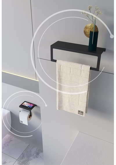 Metal Modern Banyo Askılığı Ve Tuvalet Kağıdı Askılığı Ikili Set Siyah Diğer