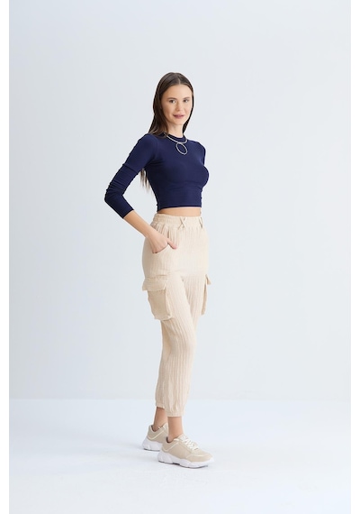 Sortie Collection Kargo Cepli Gofre Pantolon Taş-taş Taş