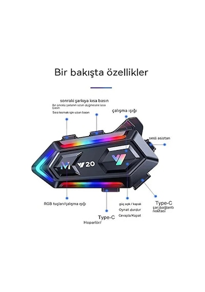Y20 Motor Kurye Kask Kulaklık Rgb Modlu Bluetooth Motosiklet Kulaklık 5.3 Bluetooth Interkom 86271330