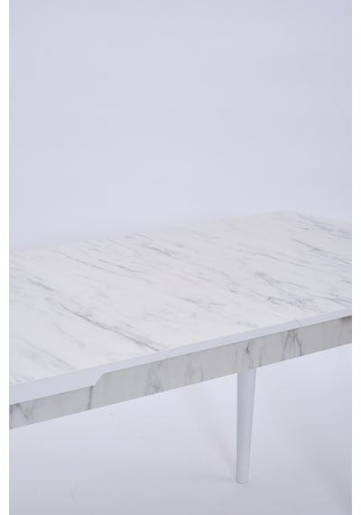 Nehir Mdf Lak Panel Mutfak Masası 75x130cm Beyaz Mermer Nehir Mdf Lak Panel Mutfak Masası 75x130cm Beyaz Mermer