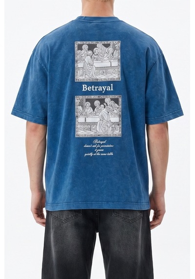Respire Erkek Betrayal Baskılı Yıkamalı Oversize T-shirt Lacivert