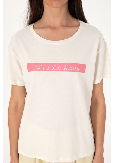 U.S. Polo Assn. Kadın Krem Bisiklet Yaka Tişört 50299669-VR071