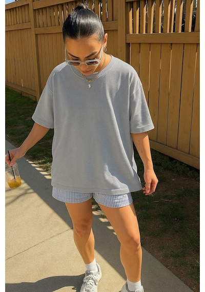 Düz Unisex Tshırt 3q6 Gri